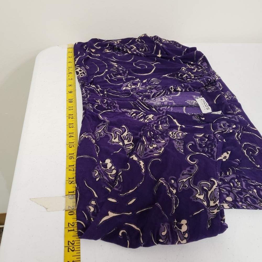 Chicos Travelers Womens Artsy Asain Babydoll Top Size 2 L‎ Purple Stretch Modest - Picture 6 of 9